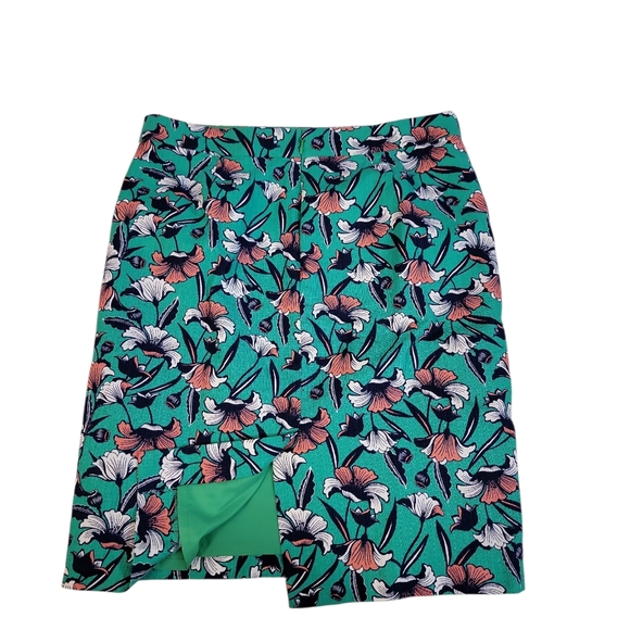 J. Crew Pencil Skirt Womens Size 6 Green Floral Preppy Office Siren Corpwear - Picture 5 of 6